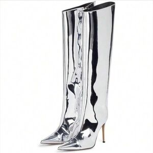 NWT Silver Metallic Stiletto Knee High Boots